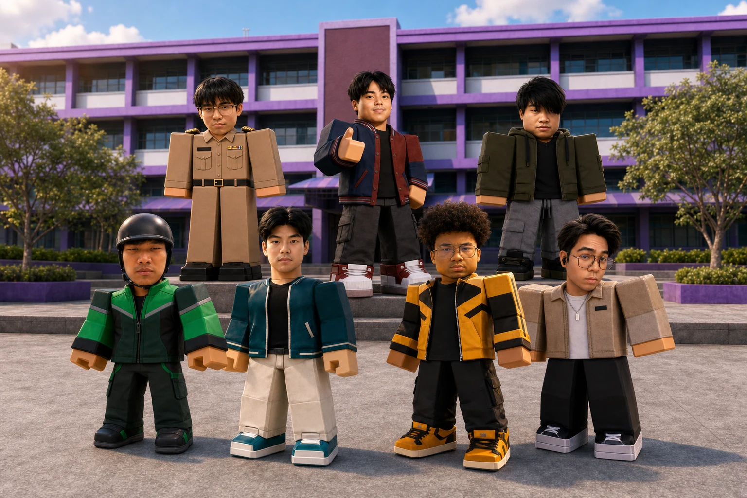 ทีมวิทยากรทั้ง 7 คนในรูปแบบตัวละครสามมิติ ณ โรงเรียนศรีบุณยานนท์